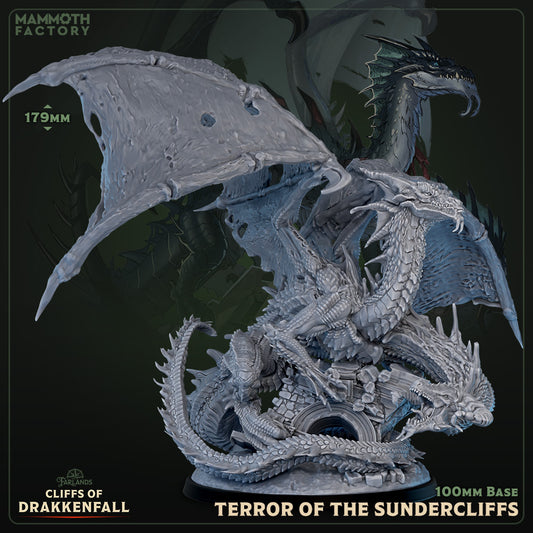 Image shows a 3D render of a teo-headed dragon gaming miniature.