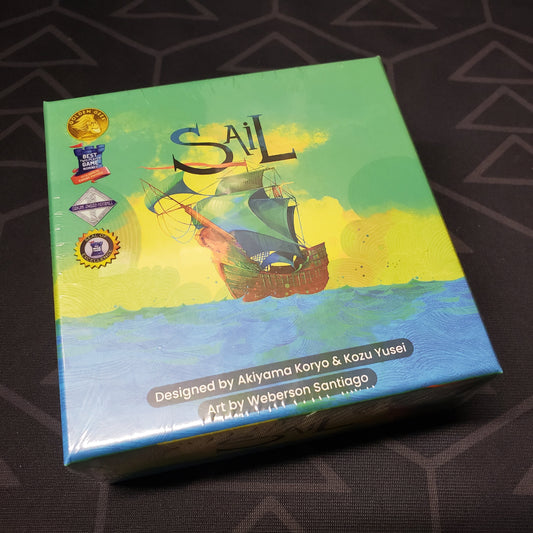 Image shows the front cover of the box for the Sail board game