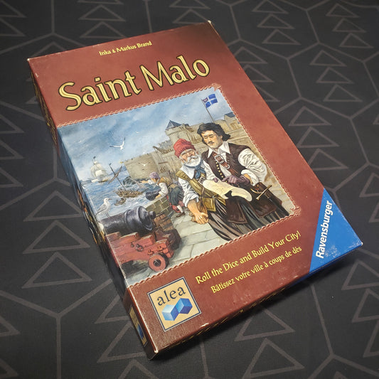 Image shows the front cover of the box for the Saint Malo board game