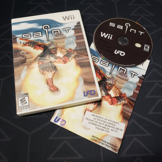 Image shows the case, manual and disc for the video game Saint for Nintendo Wii