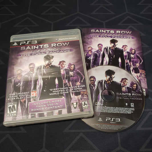Image shows the case, insert and disc for the video game Saints Row: The Third - The Full Package for Playstation 3