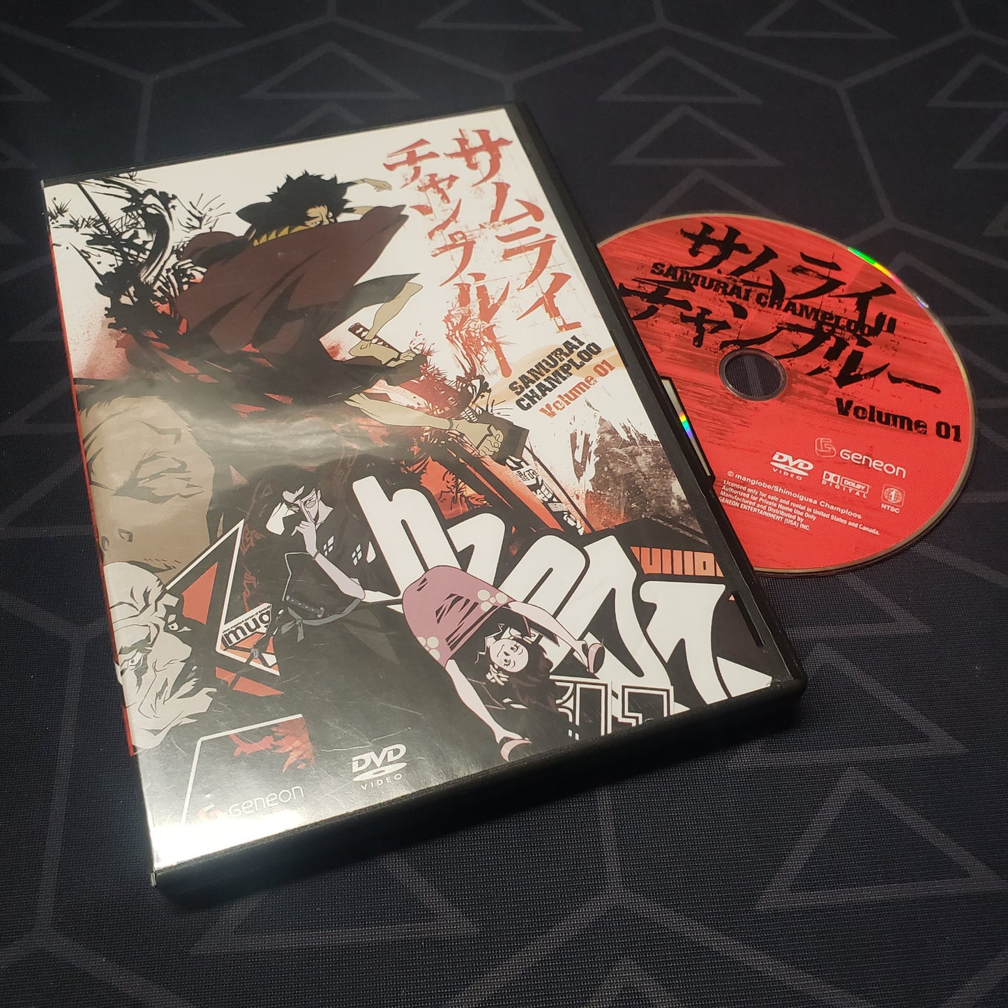 Image shows the case & disc for the Volume 1 episode disc of the anime TV series Samurai Champloo on DVD