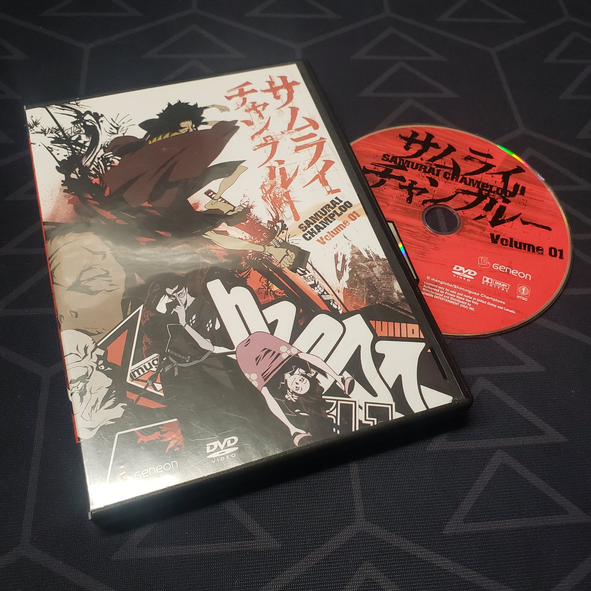 Image shows the case & disc for the Volume 1 episode disc of the anime TV series Samurai Champloo on DVD