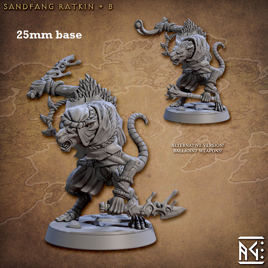 Image shows 3D renders for two different sculpt options of a ratfolk assassin gaming miniature