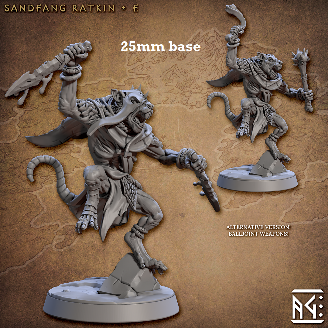 Image shows 3D renders for two different sculpt options for a rakfolk assassin gaming miniature