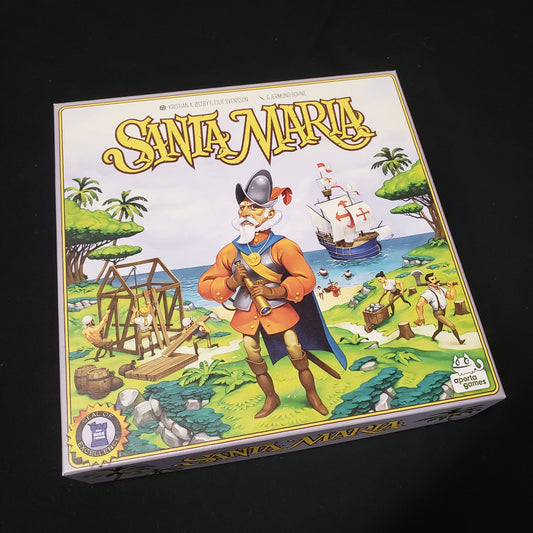 Image shows the front cover of the box of the Santa Maria board game