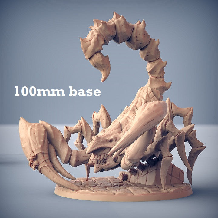 Image shows a 3D render of a giant scorpion gaming miniature.
