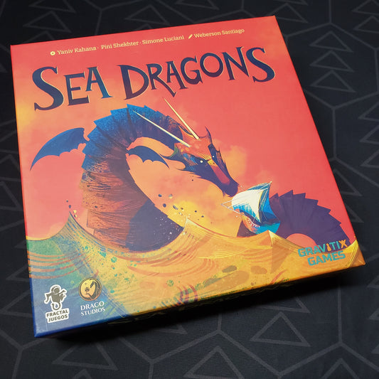 Image shows the front cover of the box for the Sea Dragons board game