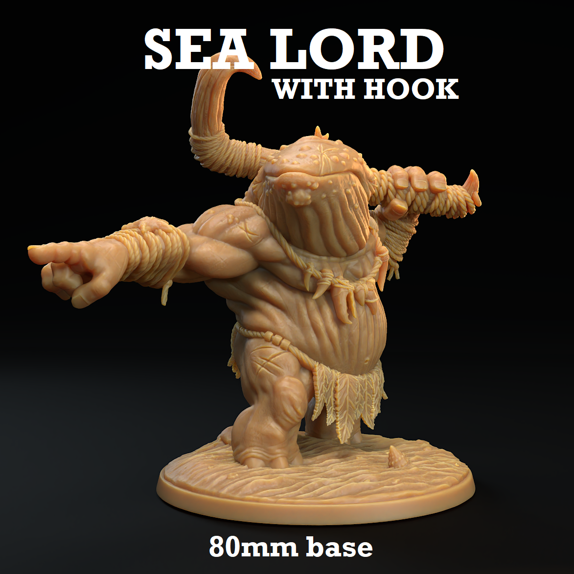 Image shows a 3D render of a whalefolk warrior gaming miniature