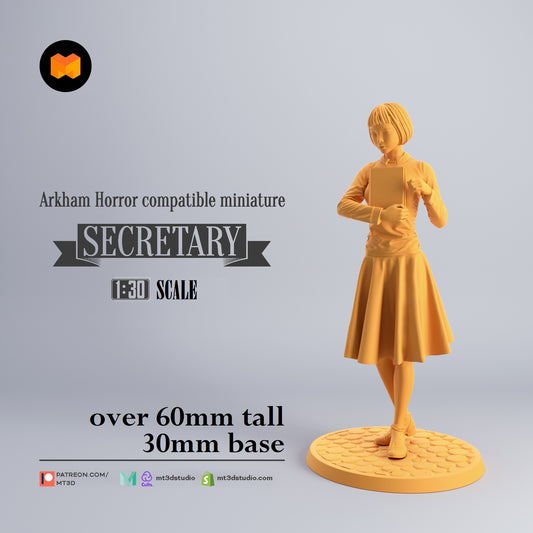 Image shows a 3D render of a 1920s era secretary gaming miniature.