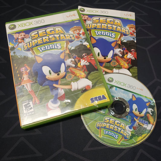 Image shows the case, manual and disc for the video game Sega Superstars Tennis for Xbox 360