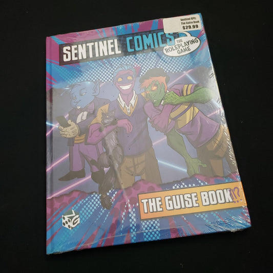 Image shows the front cover of the Guise Book for the Sentinel Comics roleplaying game