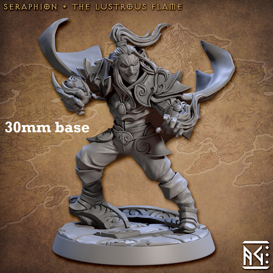 Image shows a 3D render of a high elf sorcerer gaming miniature