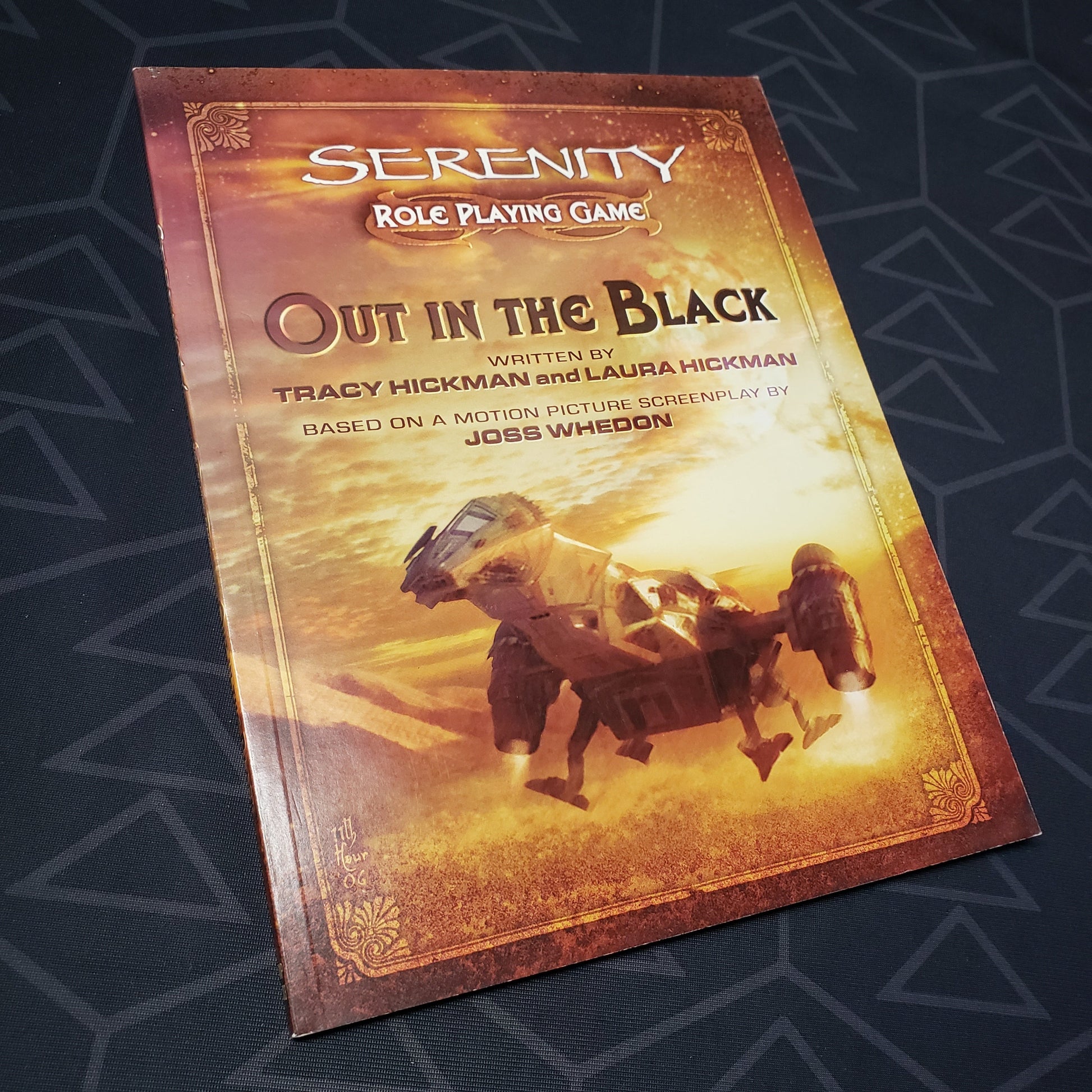 Image shows the front cover of the Out in the Black book for the roleplaying game Serenity