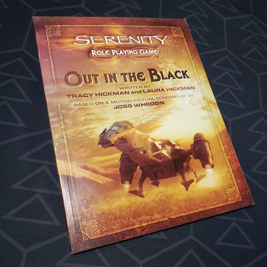 Image shows the front cover of the Out in the Black book for the roleplaying game Serenity