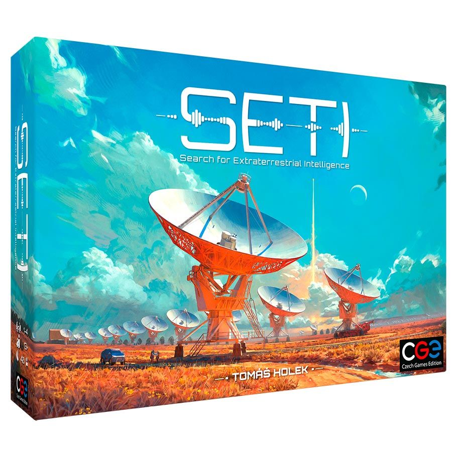 Image shows the front cover of the box of the SETI board game