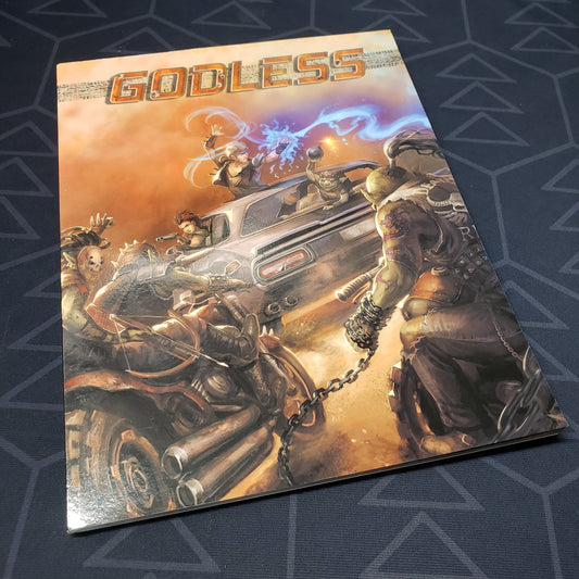 Image shows the front cover of the Godless book for the roleplaying game Shadow of the Demon Lord