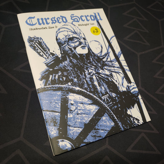 Image shows the front cover of the Cursed Scroll 03: Midnight Sun book for the roleplaying game Shadowdark