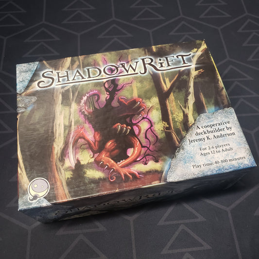 Image shows the front cover of the box for the Shadowrift card game