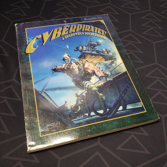 Image shows the front cover of the Cyberpirates book for the roleplaying game Shadowrun 2E