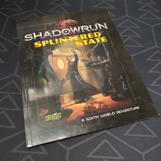 Image shows the front cover of the Splintered State book for the roleplaying game Shadowrun 5E
