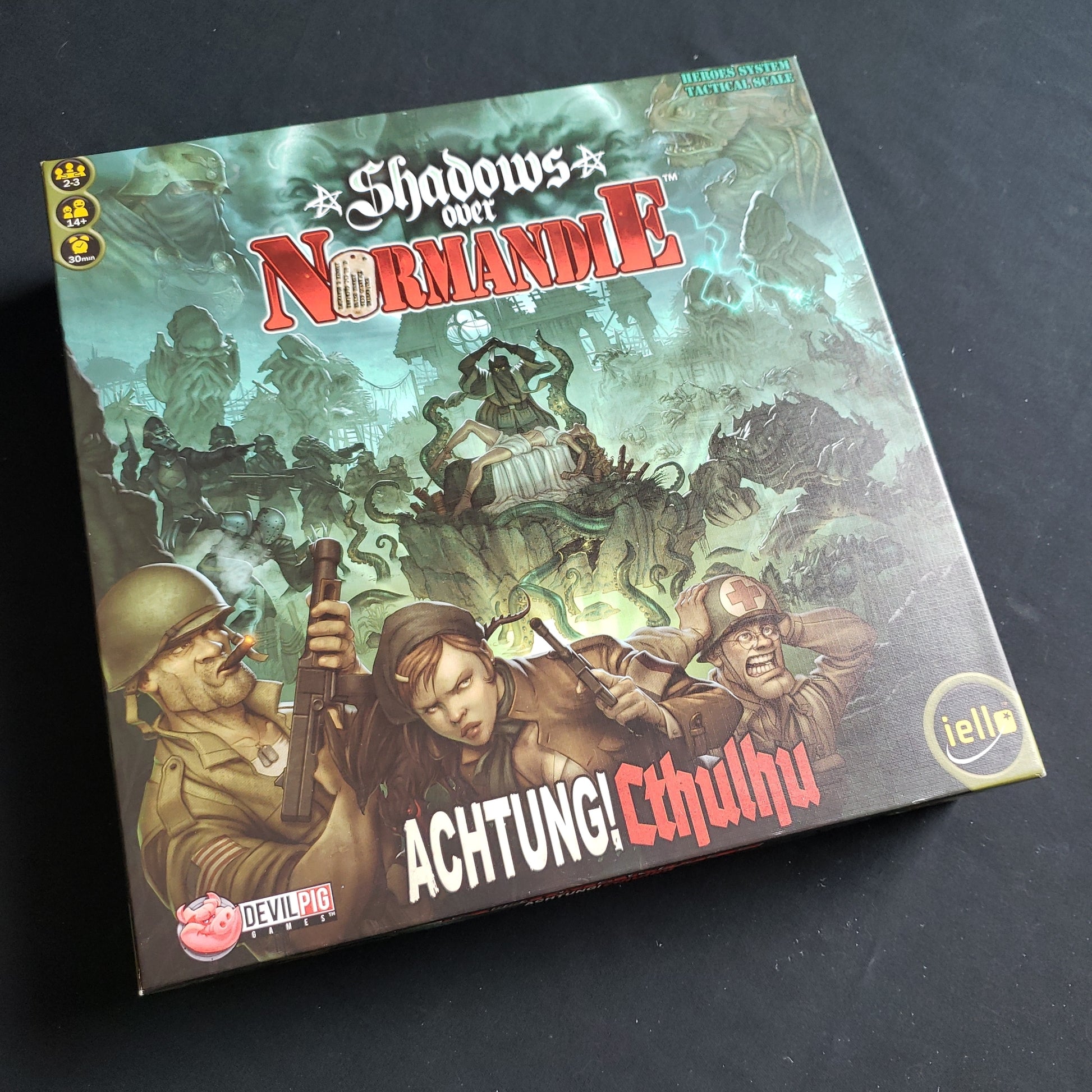 Image shows the front cover of the box of the Shadows Over Normandie board game