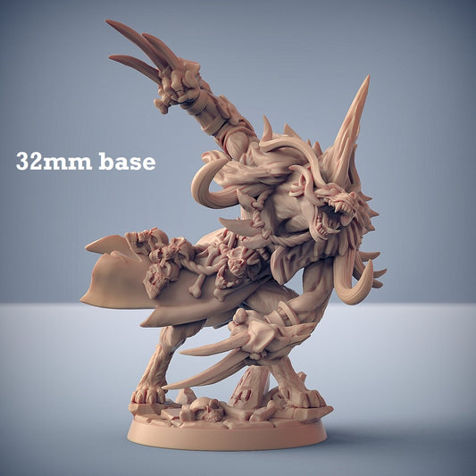 Image shows a 3D render of a gnoll shaman gaming miniature