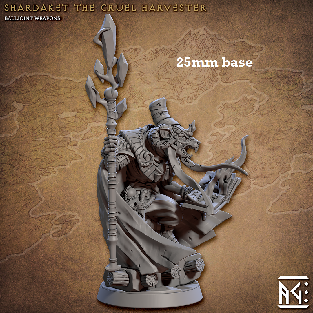Image shows a 3D render of a ratfolk sorcerer gaming miniature