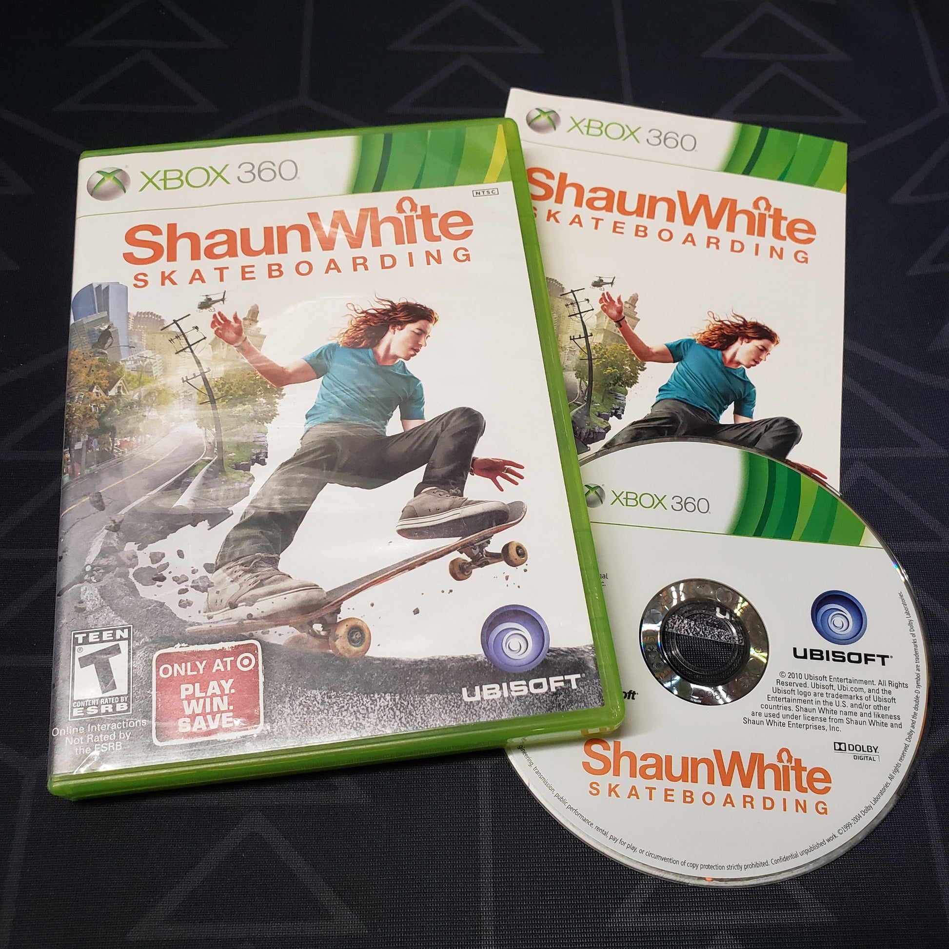 Image shows the case, manual and disc for the video game Shaun White Skateboarding for Xbox 360