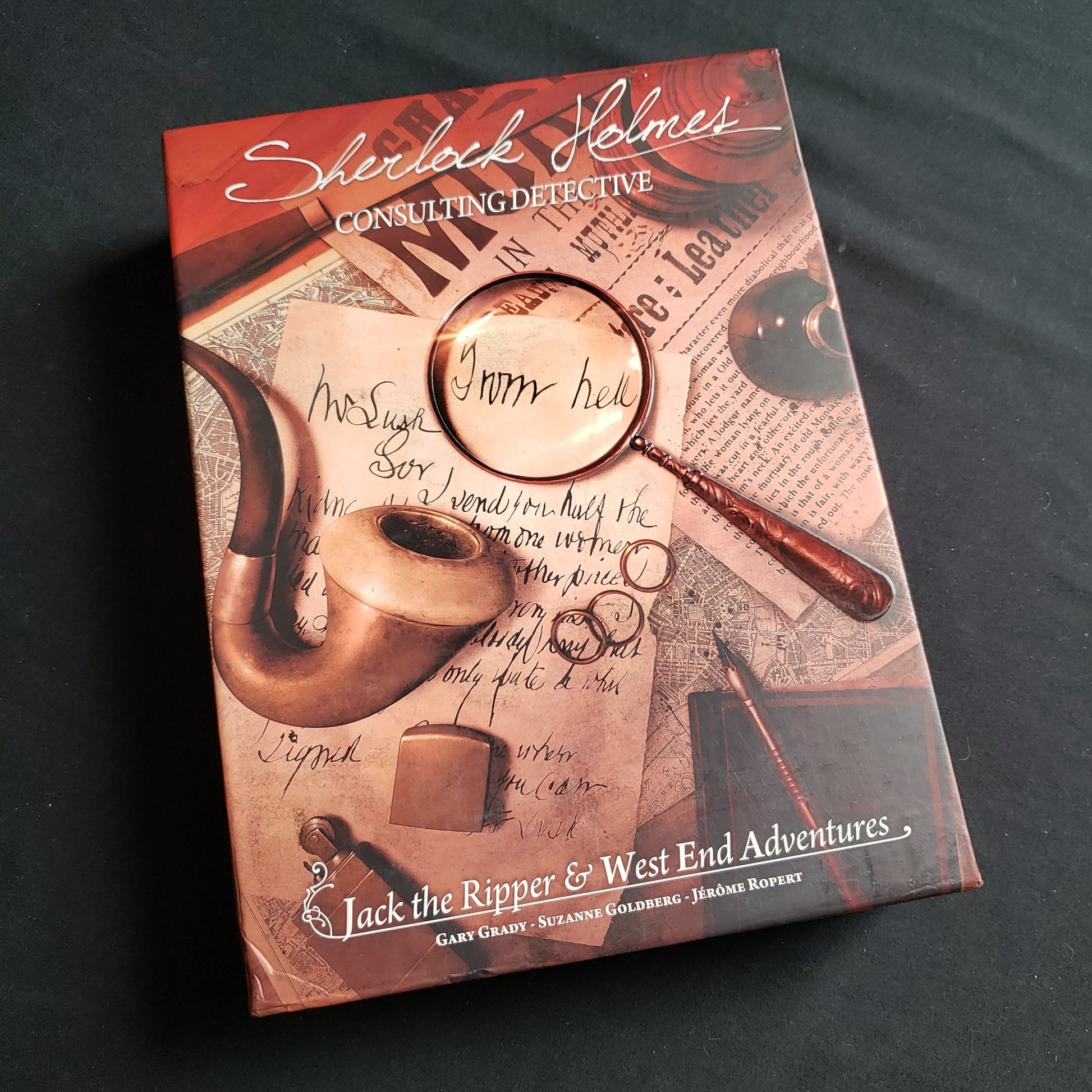 Image shows the front cover of the box of the Sherlock Holmes Consulting Detective: Jack the Ripper game