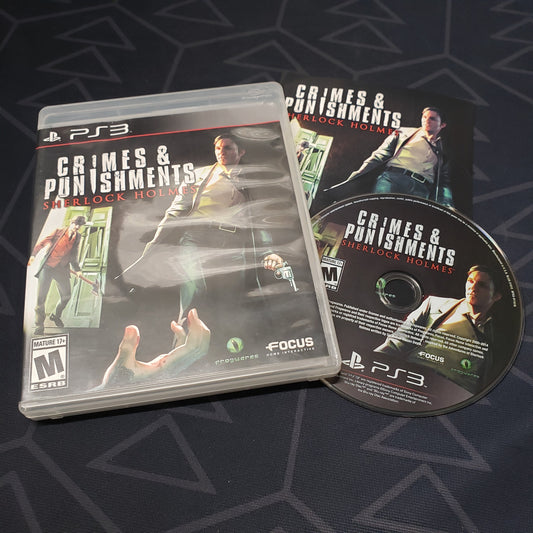 Image shows the case, manual and disc for the video game Sherlock Holmes: Crimes & Punishments for Playstation 3