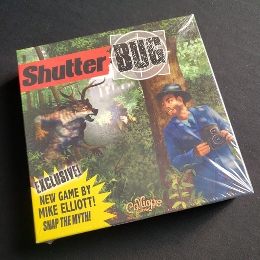 Image shows the front cover of the box of the ShutterBug board game