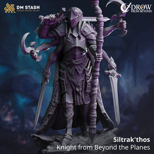 Image shows a 3D render of a six-armed knight gaming miniature.