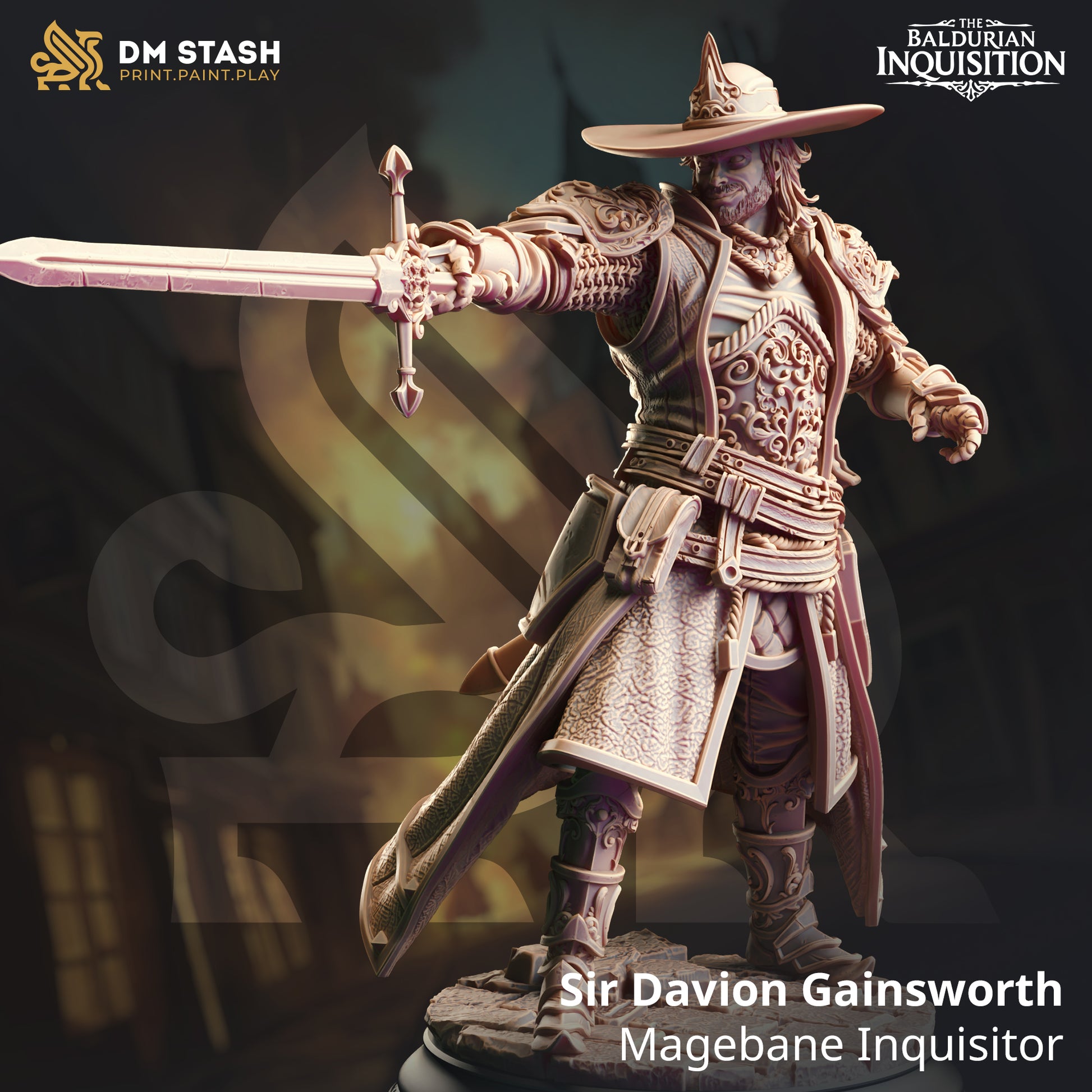 Image shows a 3D render of a human duelist gaming miniature.