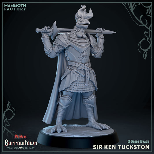 Image shows a 3D render of a aarakocra knight gaming miniature.