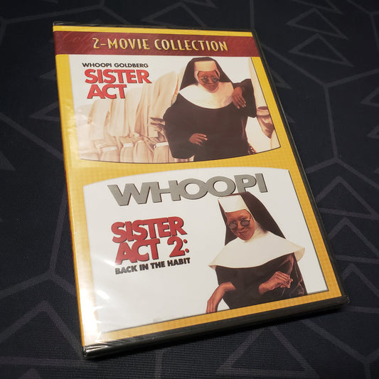 Image shows the front of the case for the movie set Sister Act + Sister Act 2: Back in the Habit on DVD