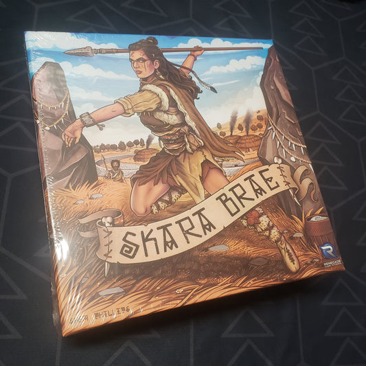 Image shows the front cover of the box for the Skara Brae board game