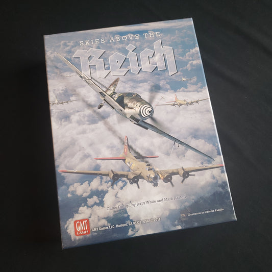 Image shows the front cover of the box of the Skies Above the Reich board game