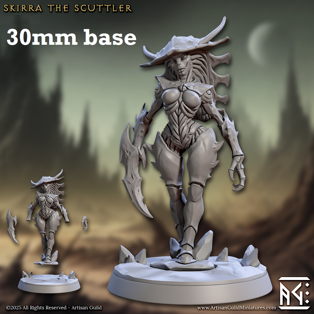 Image shows a 3D render of a thri-kreen noble gaming miniature.