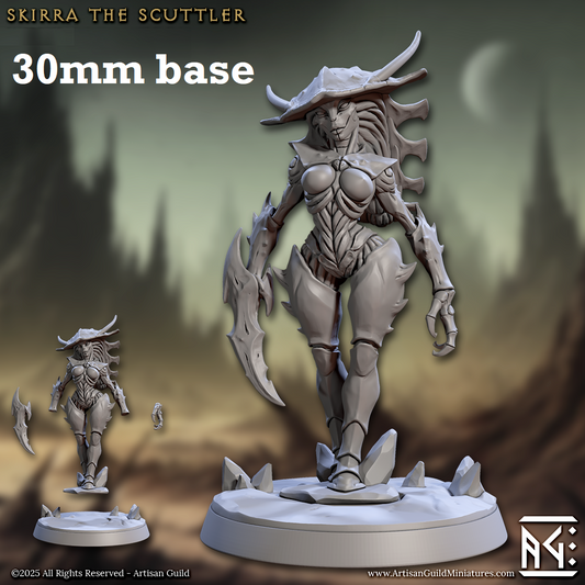Image shows a 3D render of a thri-kreen noble gaming miniature.