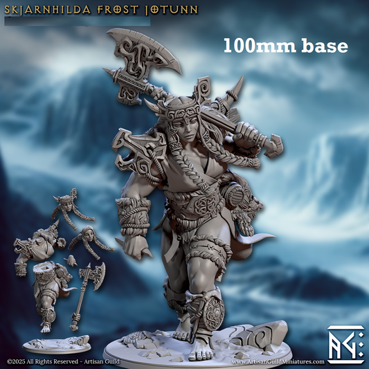 Image shows a 3D render of a frost giant gaming miniature.