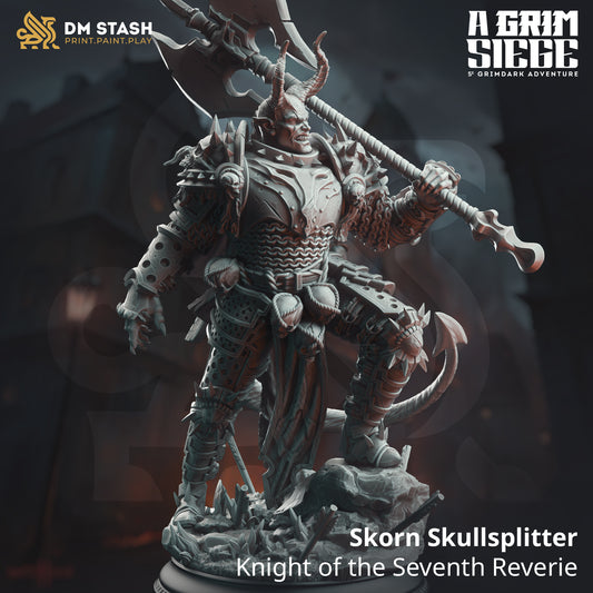 Image shows a 3D render of a infernal knight gaming miniature.