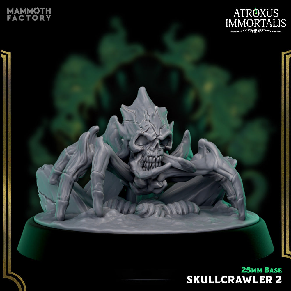 Image shows a 3D render of a skull spider gaming miniature.