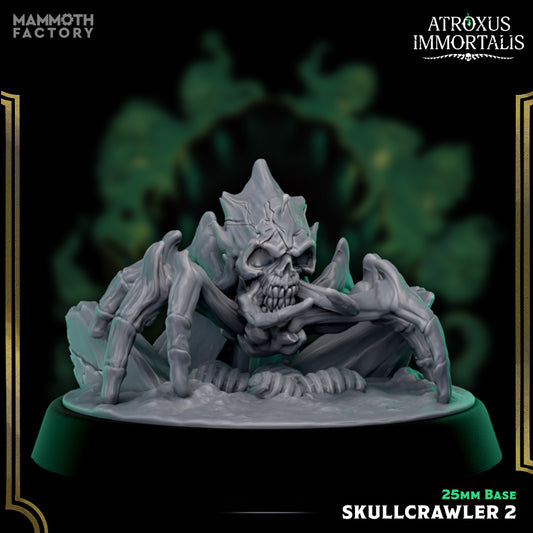 Image shows a 3D render of a skull spider gaming miniature.