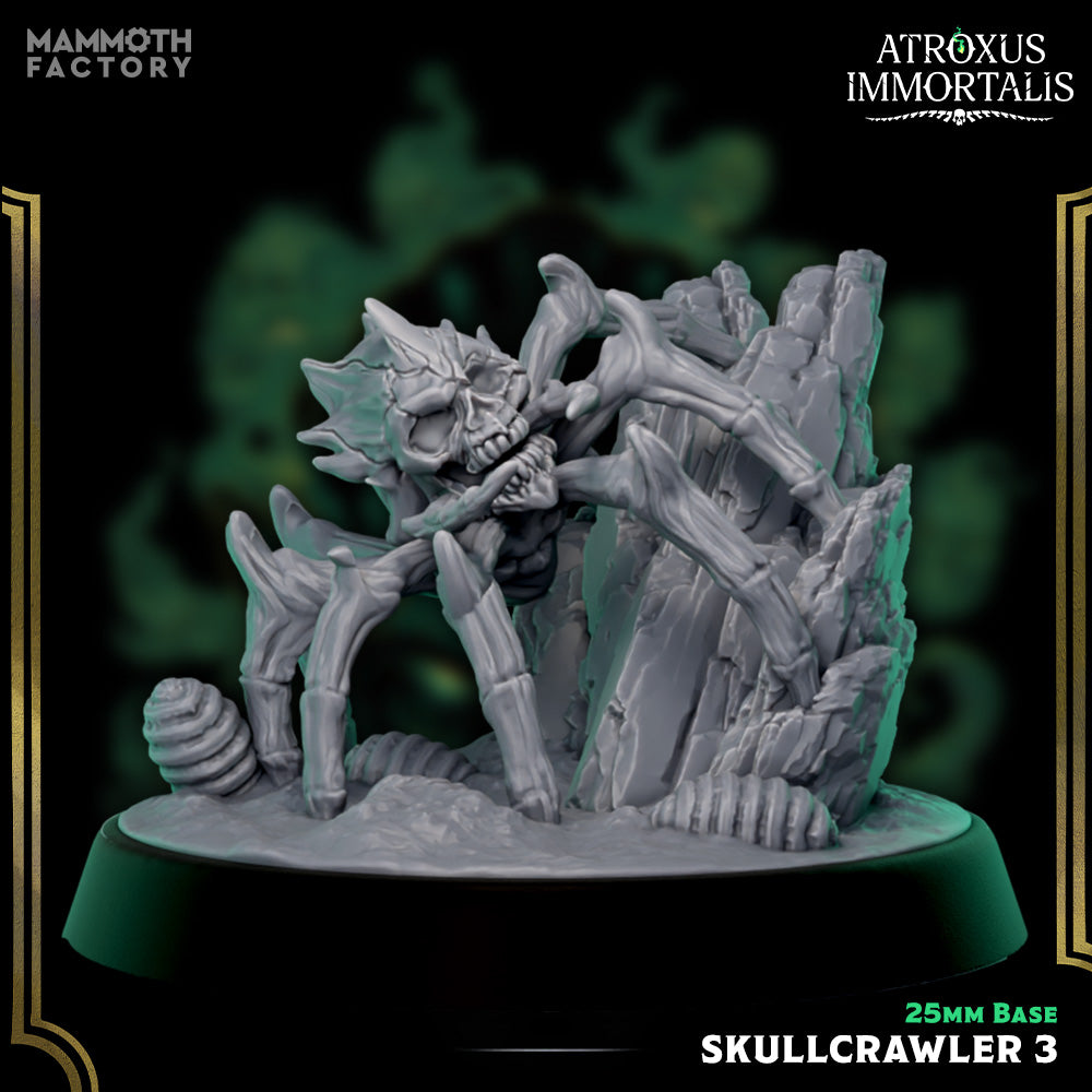 Image shows a 3D render of a skull spider gaming miniature.