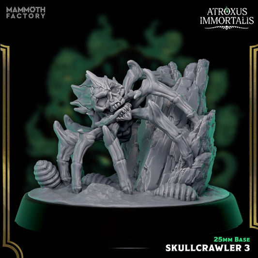 Image shows a 3D render of a skull spider gaming miniature.