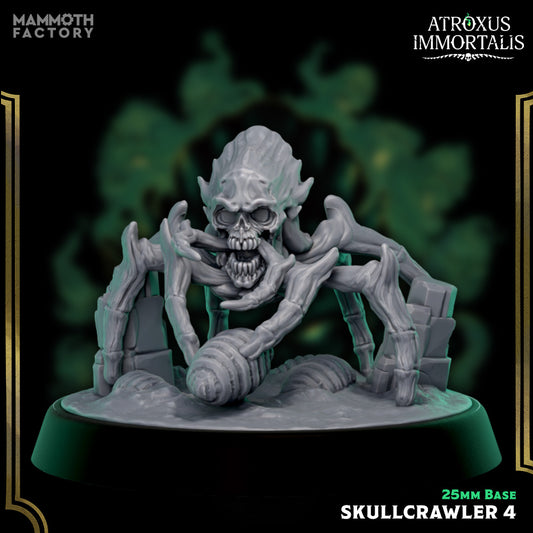 Image shows a 3D render of a skull spider gaming miniature.