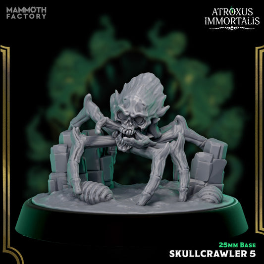 Image shows a 3D render of a skull spider gaming miniature.