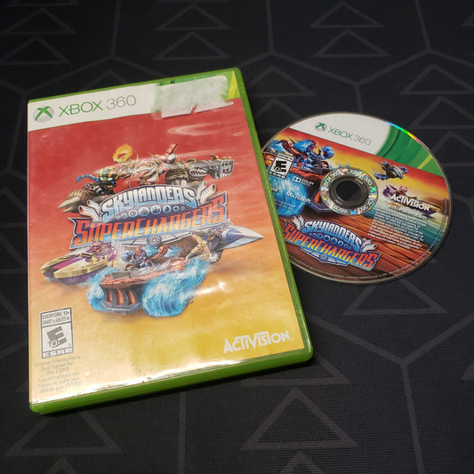 Image shows the case and disc for the video game Skylanders SuperChargers for Xbox 360