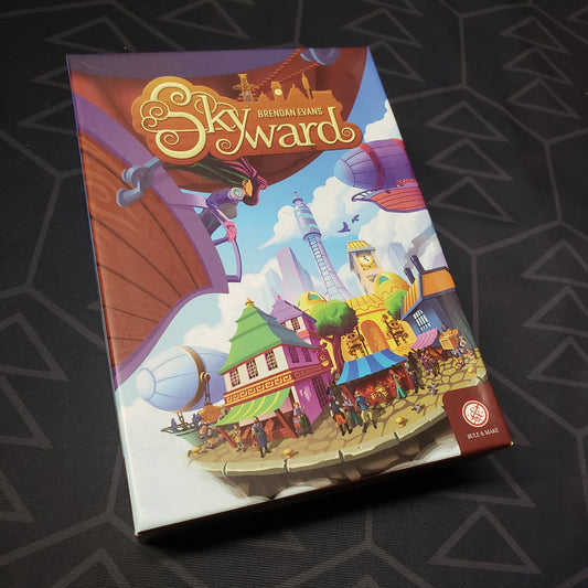 Image shows the front cover of the box for the Skyward card game